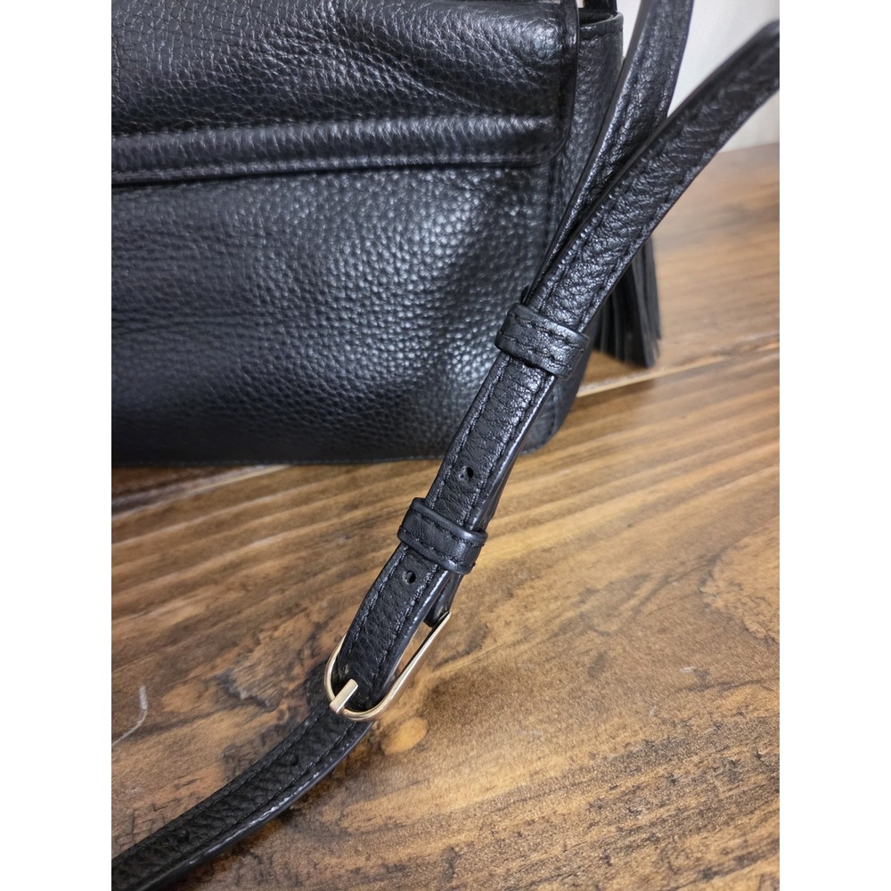 Tory Burch Black Pebbled Leather Thea Messenger Bag Flap Crossbody Purse Tassels - Picture 15 of 16